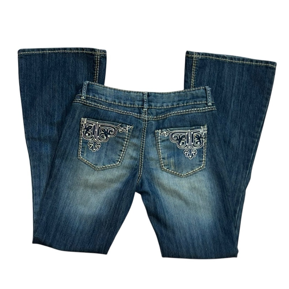 Bongo Y2K Lowrise Flared Embroidered Jeans Womens 7 Western Preppy Vintage Jewel